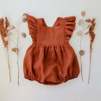 Summer Baby Girls Rompers Ruffles Romper Cotton Linen Fabric