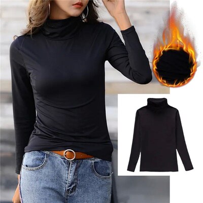 Women Thermal Underwear Winter Turtleneck Bottom Shirt Solid