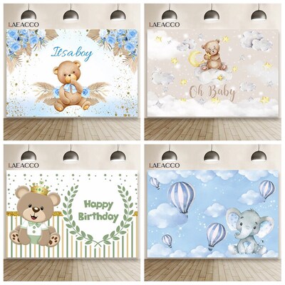 Teddy Bear Baby Shower Backdrops for Photography Kid Birthda