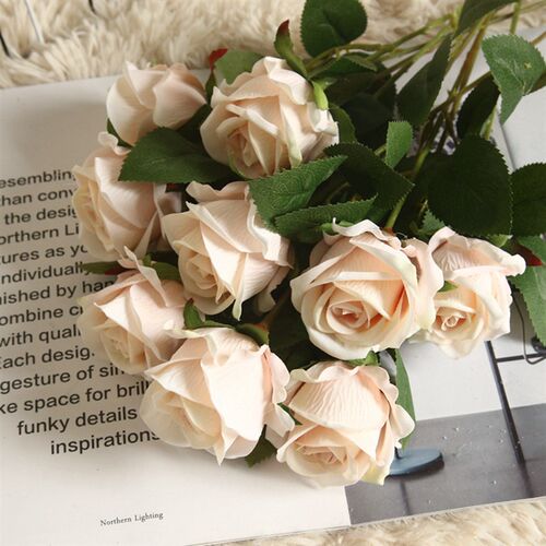 5Pcs Artificial Flowers Silk Rose Long Branch Bouquet for We