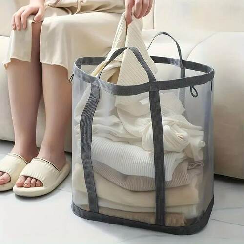 Foldable Mesh Laundry Basket - Portable Storage Bag