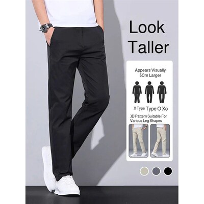 Mens casual pants thin ice silk summer slim straight pants