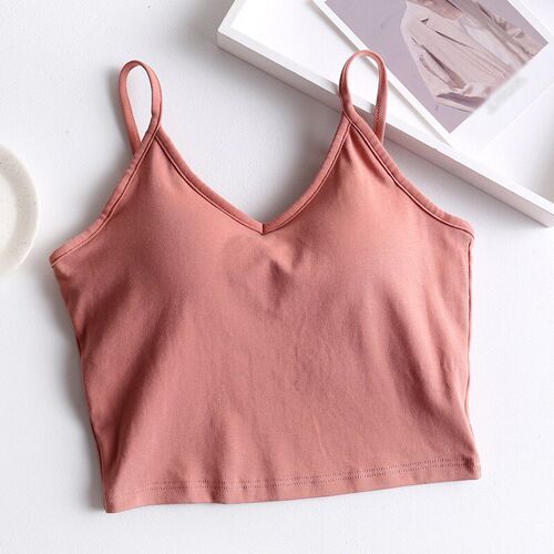 Women One Piece V-Neck Crop Top With Chest Pad Sleeveless Sp
