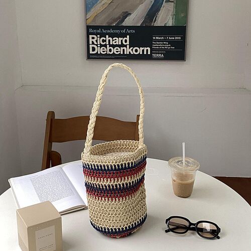 2025 Summer Bucket Bags Straw Bags Fashion Simple Shoulder B