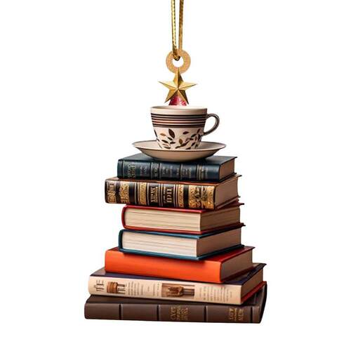 Christmas Tree Shape Bookshelf Pendant Books Stacked Ornamen