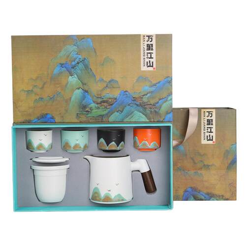 Qianlijiangshan hand-painted travel tea set gift box set out