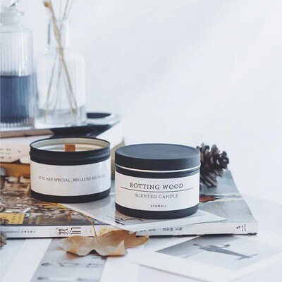Black Tin Can Scented Aromatic Candles Wooden Wick Candle Ja