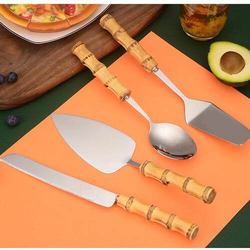 Nature Bamboo Pizza Cake Shovel Triangular Spatula Set Steel
