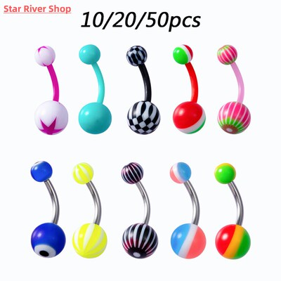 10/20/50pcs Acrylic Navel Stud Colorful Ball Belly Ring Bar