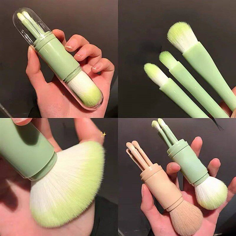 4pcs/set 4 In 1 Telescopic Makeup Brush Portable Travel Make - 实物图
