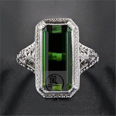 -Ring womens natural emerald gemstone wedding ring green cr