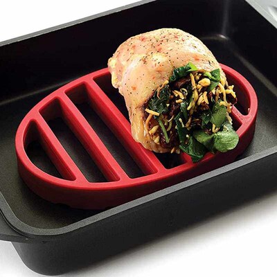 Red Oval Silicone Roast Rack Silicone Grill Grill Tray Rack