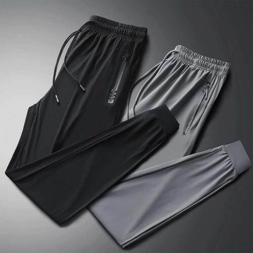 Summer Thin Ice Silk Pants Mens Casual Pants Breathable Loo