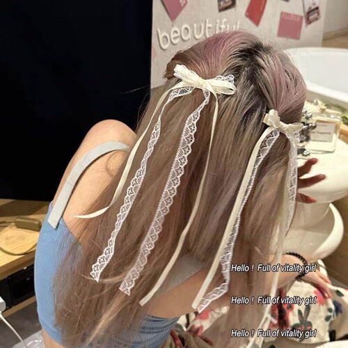 2Pcs Sweet Long Hairpins Lace Bow Hair Clips Women Barrettes