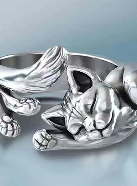 Japanese Style Cute Cat Ring for Men Women Simplicity Silver