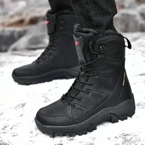 New Warm Plush Snow Boots Men Lace Up Casual High Top Mens