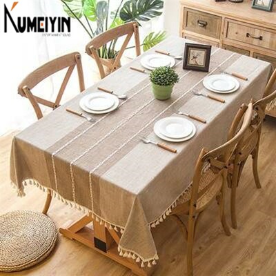 Cotton linen embroidered tassel tablecloth lace geometric