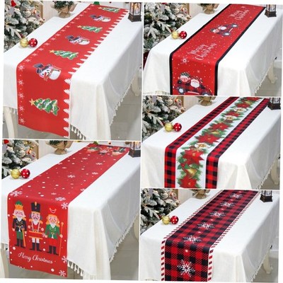 PVC Christmas Table Runner Xmas Tree Santa Claus Elk