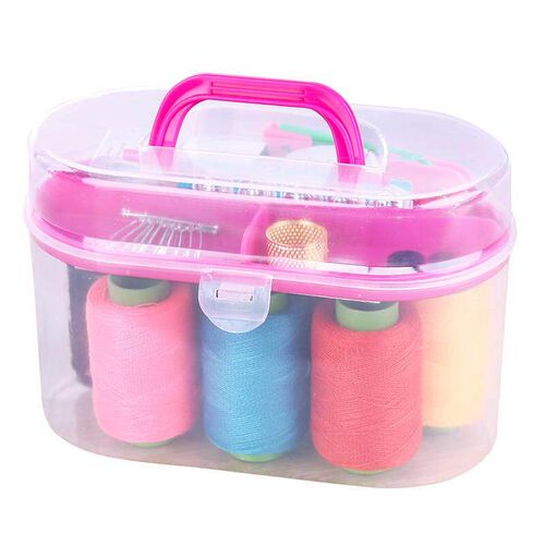 Double layer portable home sewing needle and thread box  te