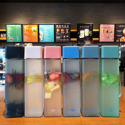 New Square Frosted Plastic Water Bottle Portable Transparent
