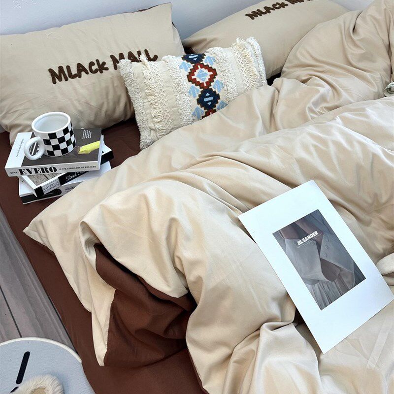 复古奶咖小煤球牀品四件毛巾绣水洗牀单人宿舍三件牀笠,床上用品,床品套件/四件套/多件套,淘宝优惠券,粉丝福利购,淘宝优惠卷