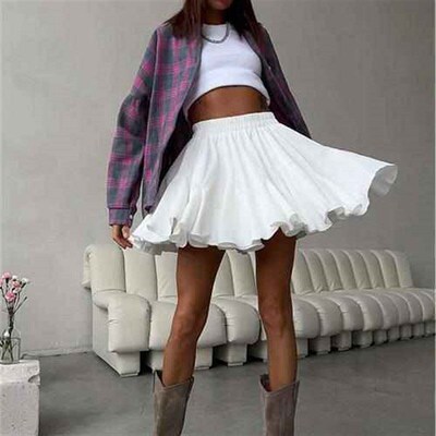 欧美夏季新款拼接迷你纯色百褶半身裙 Solid color pleated skirt