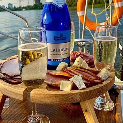 Wooden Outdoor Folding Picnic Table With Glass Holder Round