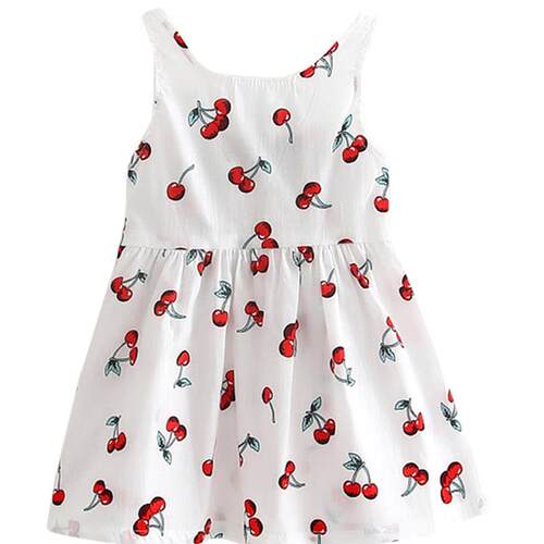 Girls Summer Dresses Kids Cotton O-neck Short Sleeeve Cherry