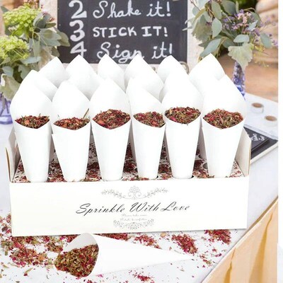Wood Grain Confetti Cone Holder Rose Dried Flower Petal Wedd