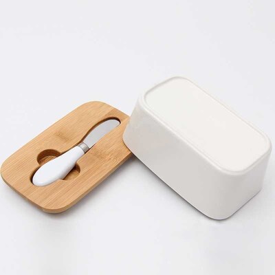 Butter Box Sealing With Wood Lid Knife Food Dish Ceramic