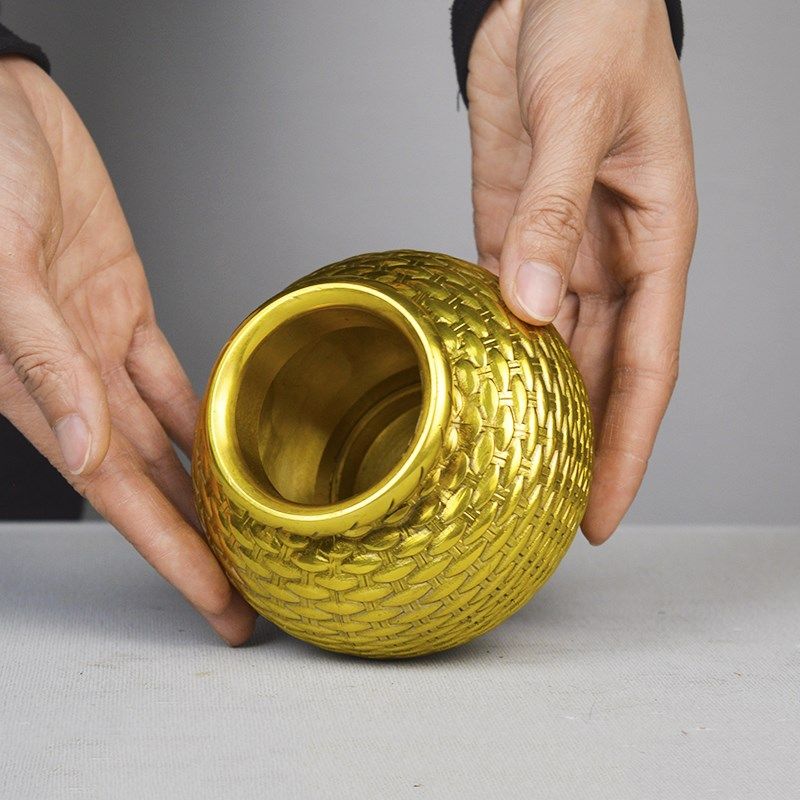 黄铜螃蟹篓摆件八方来财日进斗斤粮仓铜鱼篓聚宝盆储蓄罐招财摆件,家居饰品,装饰摆件,淘宝优惠券,粉丝福利购,淘宝优惠卷