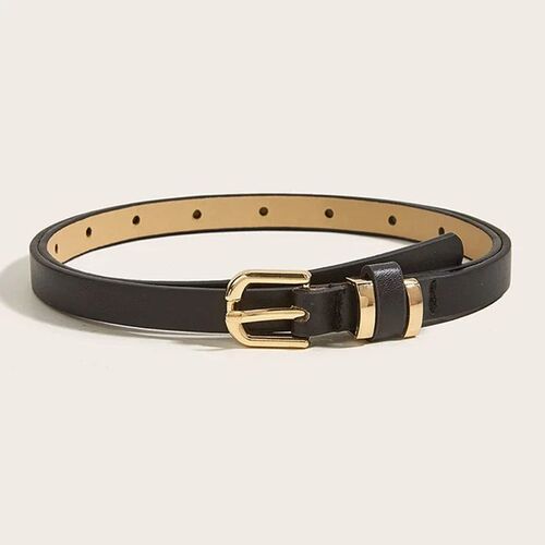 Retro Leopard Print Leather Thin Belt for Women Metal Buckle