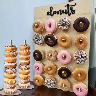 Wooden Donut Stand Wall Doughnut Holder Board Kids Birthday