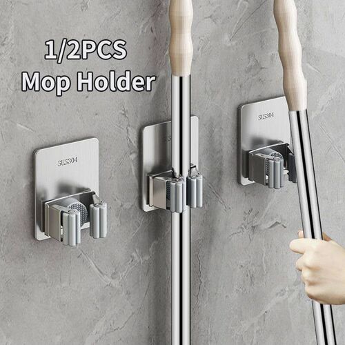 1/2pcs Wall Mounted Mop Organizer Clips Self-Adhesive Bathro