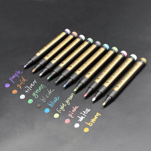 STA 10 Color Metallic Pen Permanent Marker Set Colored Paint