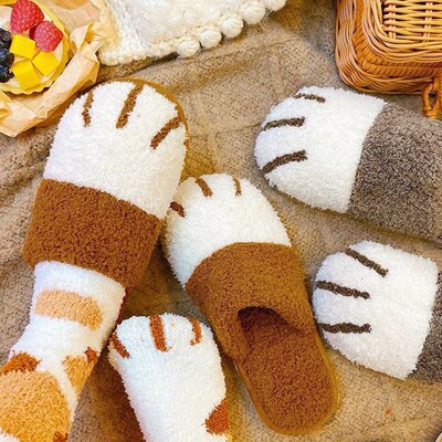 Comwarm Winter Warm Plush Slippers Cute Cat Paw Designer Hou