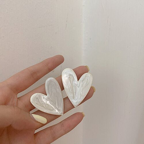 White Color Big Heart Stud Earrings for Women Girl Korean Lo