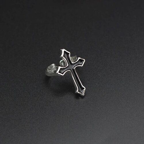 1PC Vintage Black Big Cross Open Ring For Women Party Jewelr