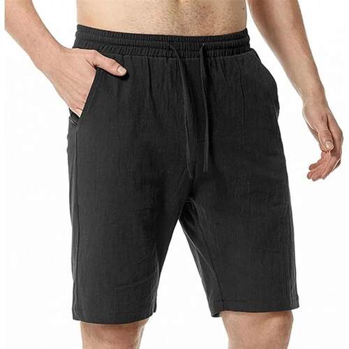 Mens Elastic Waist Solid Color Hawaiian Shorts Casual Cotto