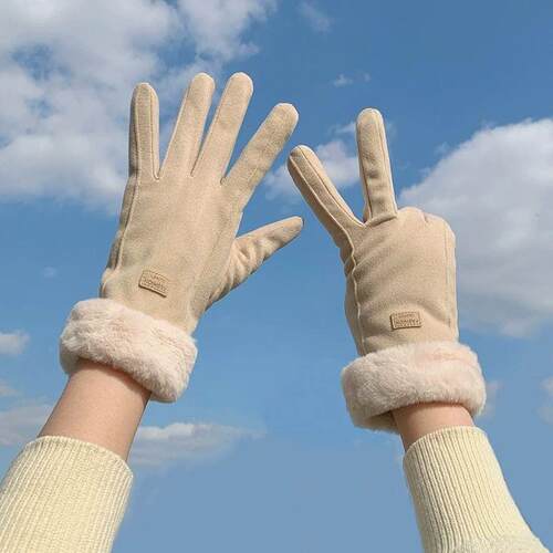 women plush gloves plus velvet warm non-slip cycling gloves