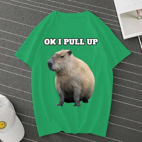 OK I PULL UP Capybaras Summer Oversized Tshirt Short Sleeves