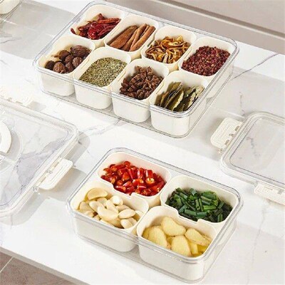 8 Compartments Divided Serving Tray with Lid Veggie Tray