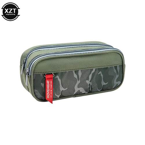 Double zipper camouflage canvas pencil case Boys Girl pencil