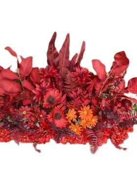 新款婚庆蓝色路引花T台地排花婚礼花排仿真花艺舞台布置装饰绢花