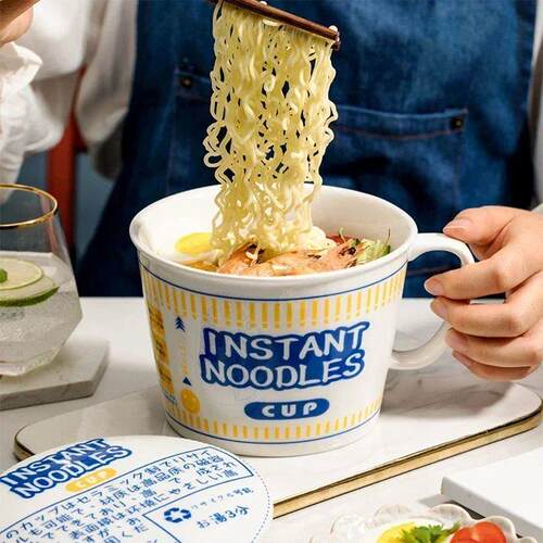 Hot Sale Ceramic Instant Noodle Bowl With Handle Large Capac
