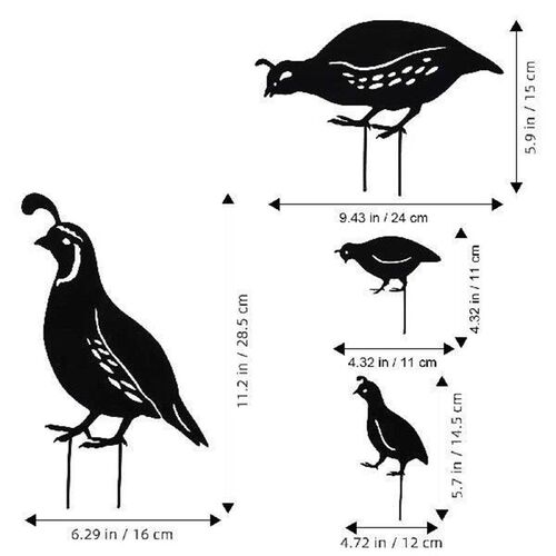 4 Pcs Plants Decor Quail Wrought Iron Ornaments Metal