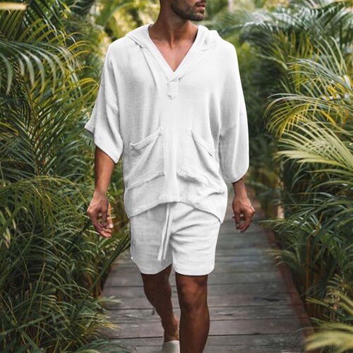 2025 Mens Cotton And Line Loose Casual Set Holiday Clothing