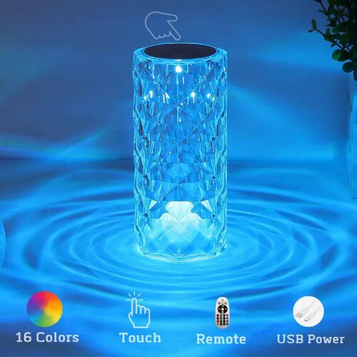 Crystal Table Lamp for Bedroom 16 Colors Touch/Remote Dimmab