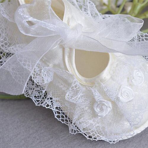 Baby Girls Shoes Newborn White Champagne Satin Christening I