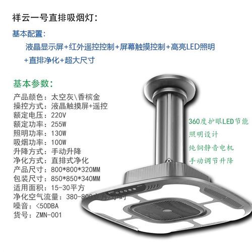 麻将机吸烟灯棋牌室净化灯空气净化器麻将馆除抽烟机遥控升降吊灯